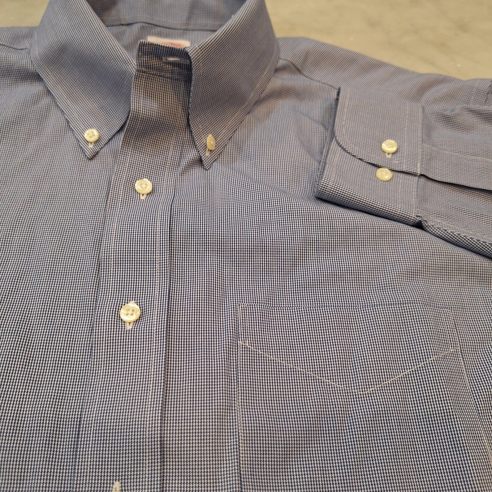 Brooks Brothers Dress Shirt Mens Sz 17 4/5=XL Blue Houndstooth Pattern Non-Iron‎